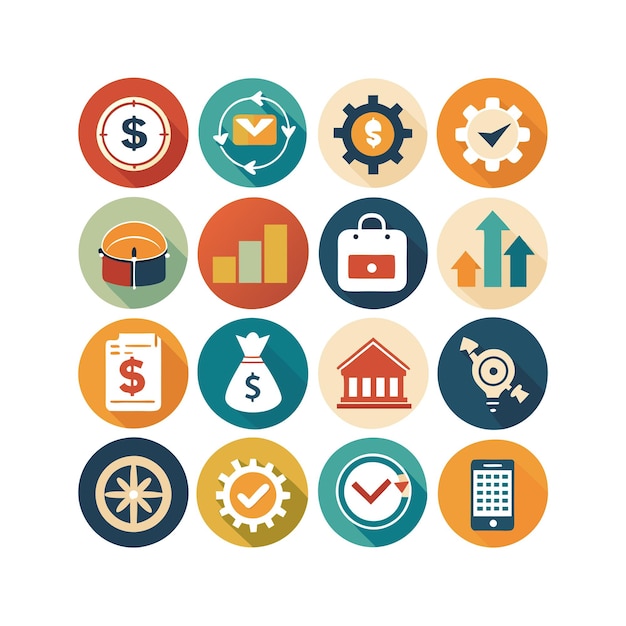 Colección de iconos de negocios y finanzas Ilustración vectorial para documentos, sitios web y aplicaciones