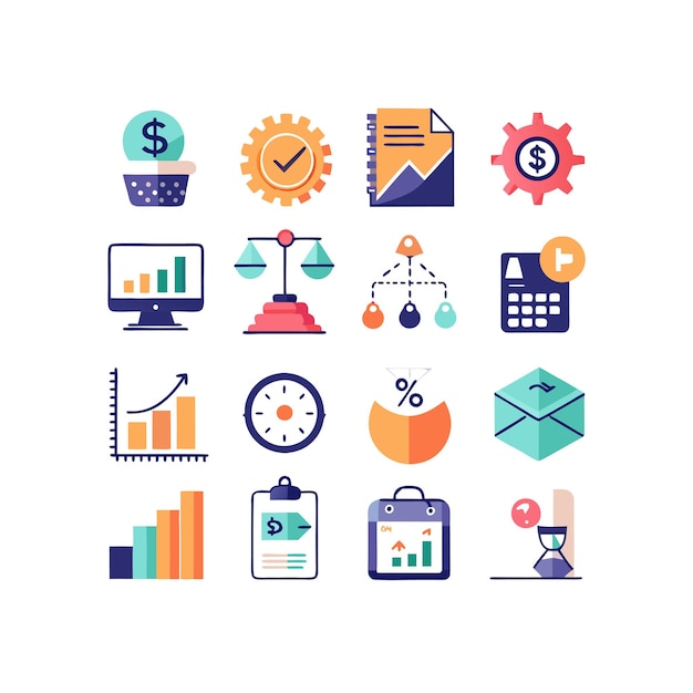 Colección de iconos de negocios y finanzas Ilustración vectorial para documentos, sitios web y aplicaciones