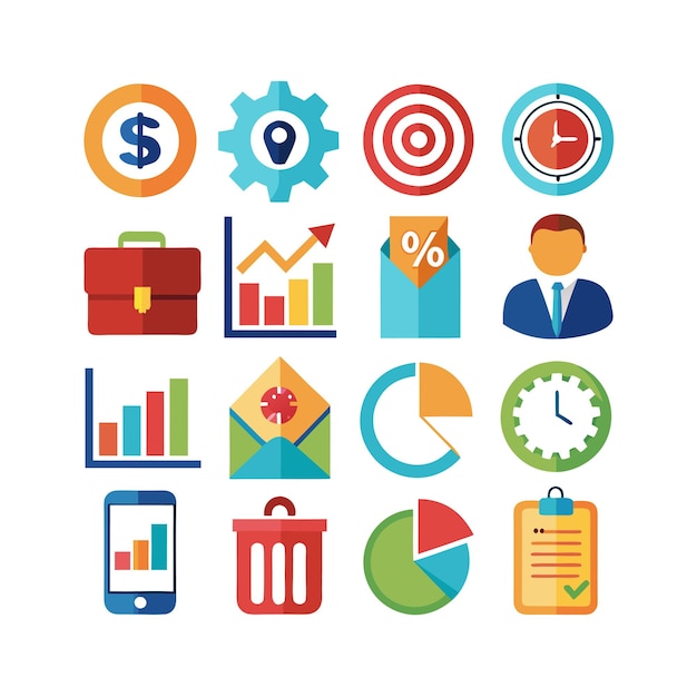 Colección de iconos de negocios y finanzas Ilustración vectorial para documentos, sitios web y aplicaciones