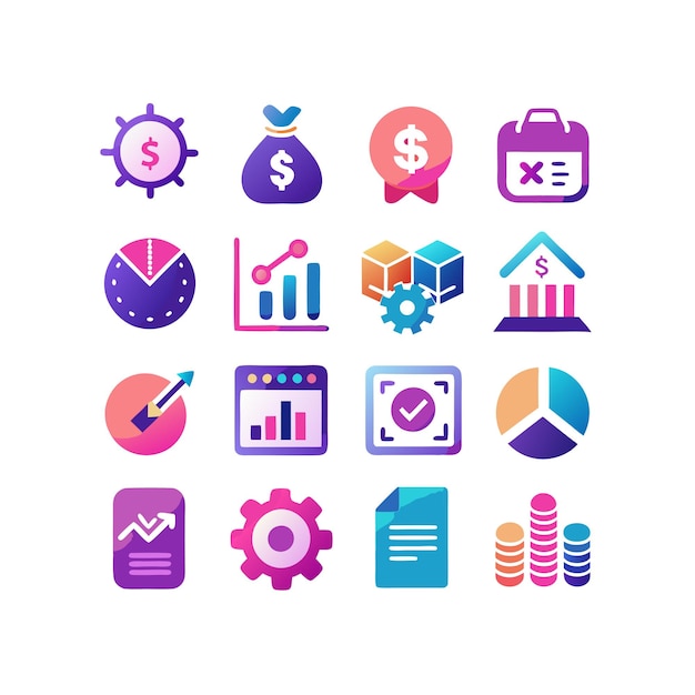 Colección de iconos de negocios y finanzas Ilustración vectorial para documentos, sitios web y aplicaciones
