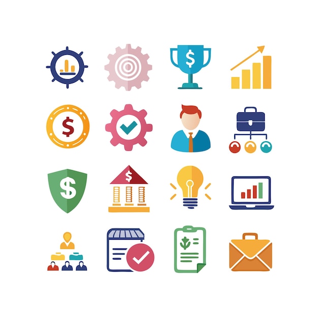 Colección de iconos de negocios y finanzas Ilustración vectorial para documentos, sitios web y aplicaciones