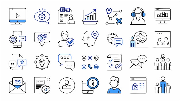 una colección de iconos de negocios con un gráfico que dice negocio en él