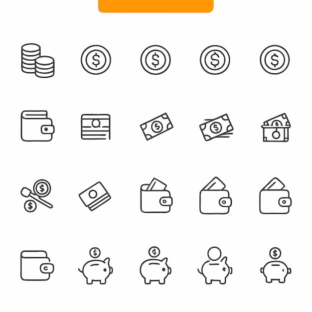 una colección de iconos de negocios, incluido uno que dice "banco"