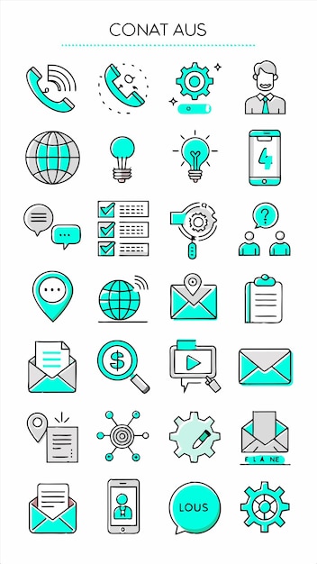 una colección de iconos de negocios, incluido uno que dice "internacional"