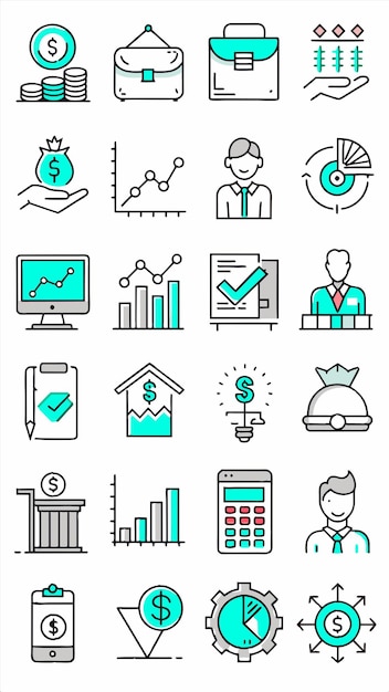 una colección de iconos de negocios, incluido uno que dice negocios