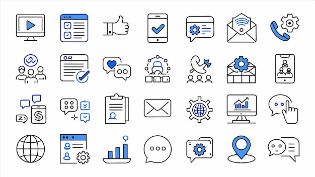 una colección de iconos de negocios, incluido uno que dice ok