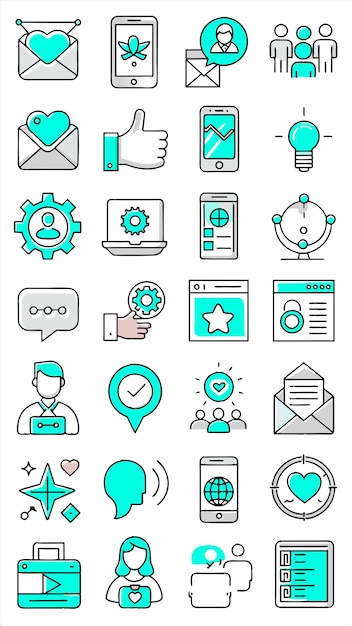 una colección de iconos de negocios, incluido uno que dice "ok"