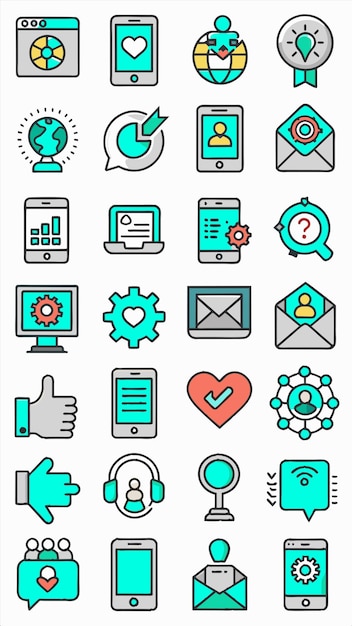una colección de iconos de negocios, incluido uno que dice "ok"