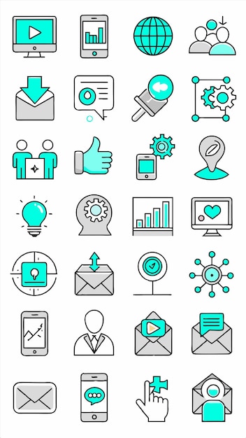 una colección de iconos de negocios, incluido uno que dice pulgares hacia arriba