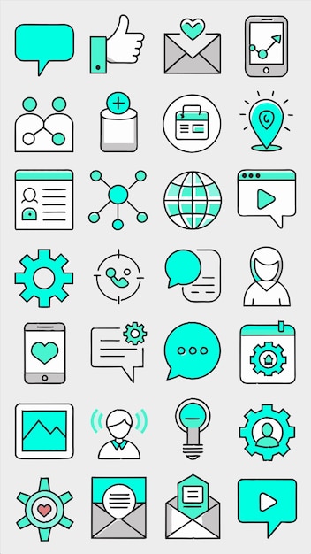 una colección de iconos de negocios, incluido uno que dice "red social"