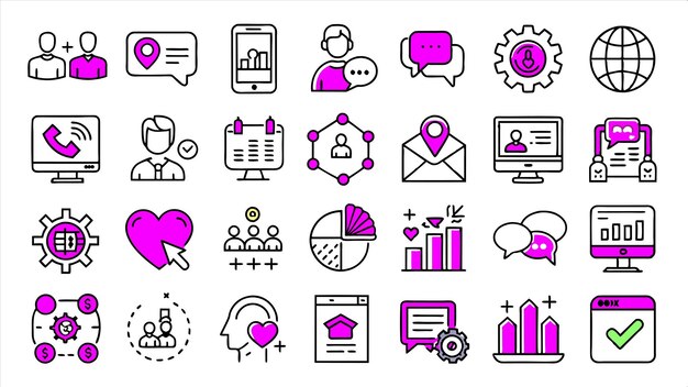 una colección de iconos de negocios, incluido uno que tiene la palabra negocio en él