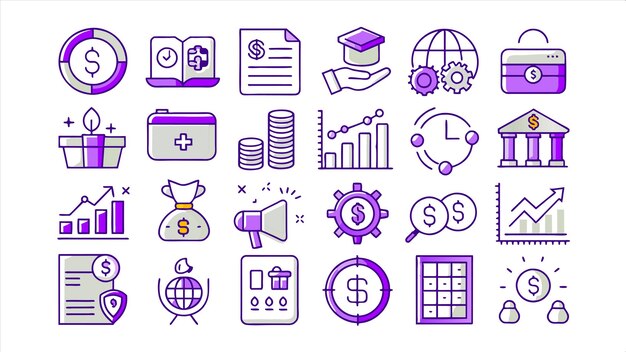 una colección de iconos de negocios incluyendo una cámara web