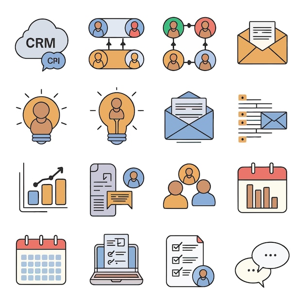 una colección de iconos de negocios que incluyen un letrero que dice x