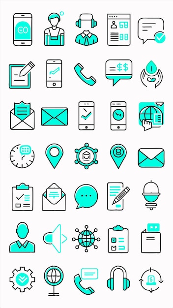 una colección de iconos de negocios que incluyen un teléfono teléfono teléfono y un teléfono