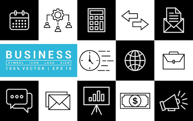 Colección de iconos de negocios trabajo estrategia de horas de trabajo iconos vectoriales editables y redimensionables EPS