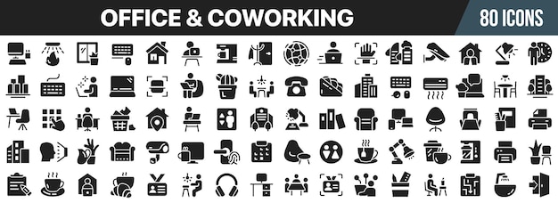 Colección de íconos negros de la oficina y el coworking