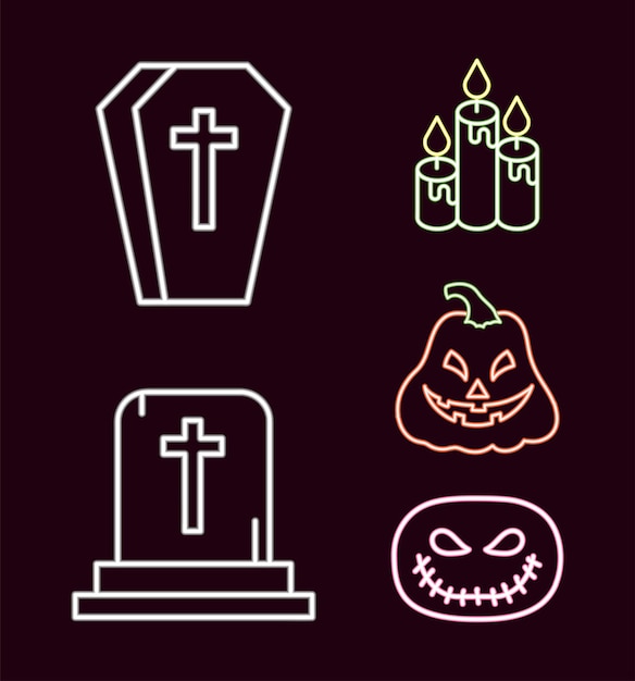 Colección de iconos de neón de halloween