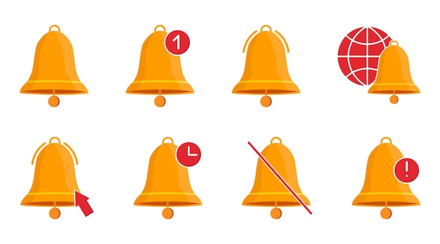 Colección de íconos de notificación de recordatorio de campana Conjunto de ícones de campana de notificación