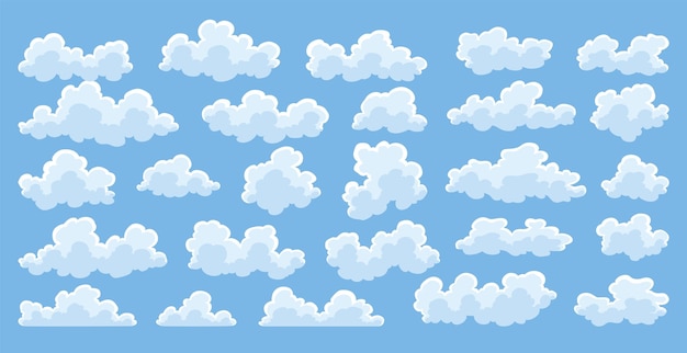 Colección de iconos de nubes abstracto icono de paisaje de nubes blanco símbolos de varias formas en vector de estilo plano
