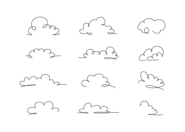 Colección de iconos de nubes dibujado a mano diseño de línea de Doodle