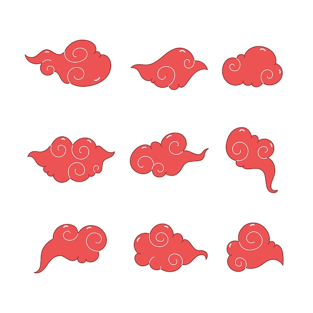 Colección de iconos de nubes japonesas elementos de estilo plano ilustraciones aisladas de dibujos animados