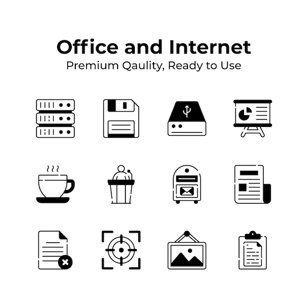 Colección de iconos de oficina e internet en estilo de diseño de moda