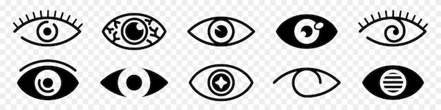 Colección de iconos de ojos Conjunto de signos de ojos negros Símbolos de visión Retina escanear iconos de ojos Ver e iconos de ojos