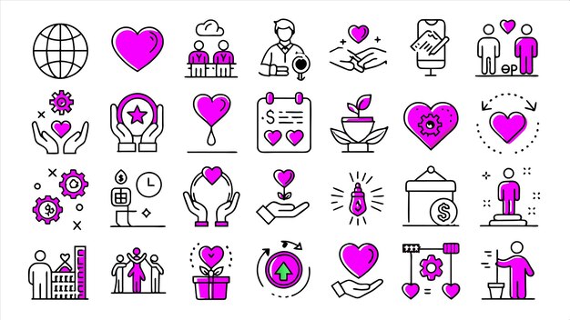 una colección de iconos con las palabras amor y corazón en ellos