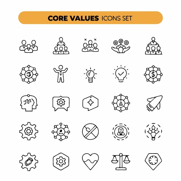 una colección de iconos con las palabras valor se establece en un círculo