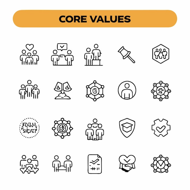 una colección de iconos con las palabras valor valor valor en ellos