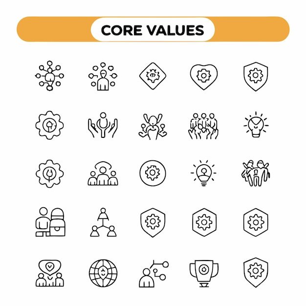 una colección de iconos con las palabras quot valores quot en ellos