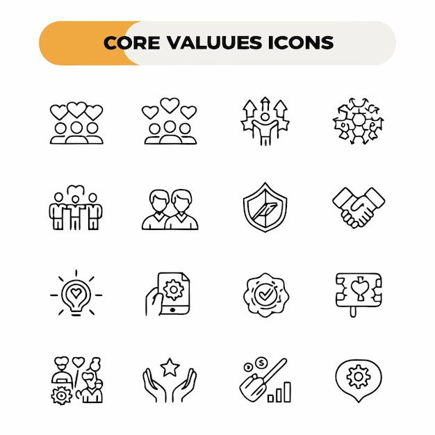 una colección de iconos con las palabras valores de valor en ellos
