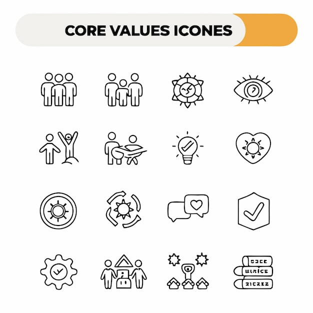 una colección de iconos con las palabras valores de valor en ellos