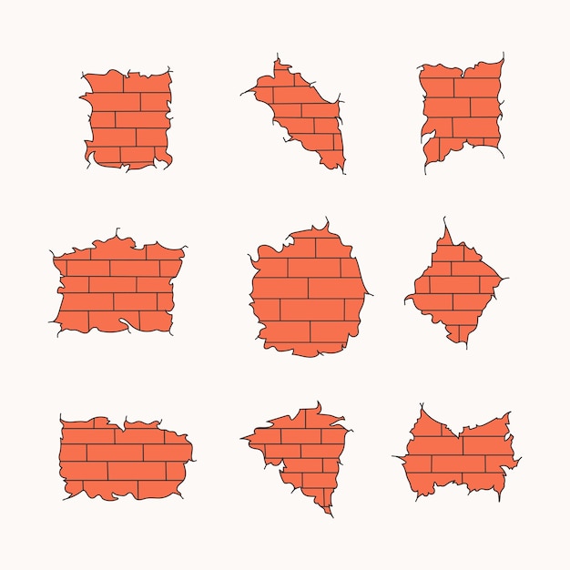 Colección de iconos de pared de ladrillo elementos de estilo plano ilustración aislada de dibujos animados