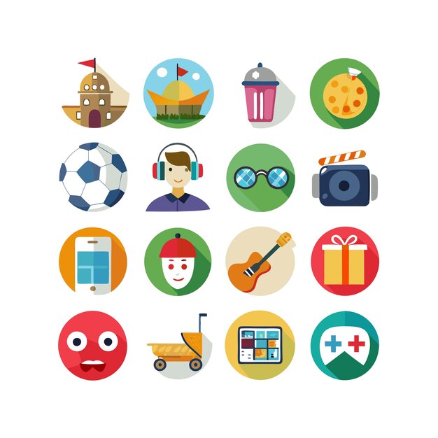 Colección de iconos de pasatiempos e intereses para documentos, sitios web y aplicaciones móviles