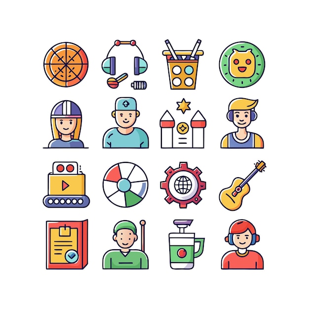 Colección de iconos de pasatiempos e intereses para documentos, sitios web y aplicaciones móviles