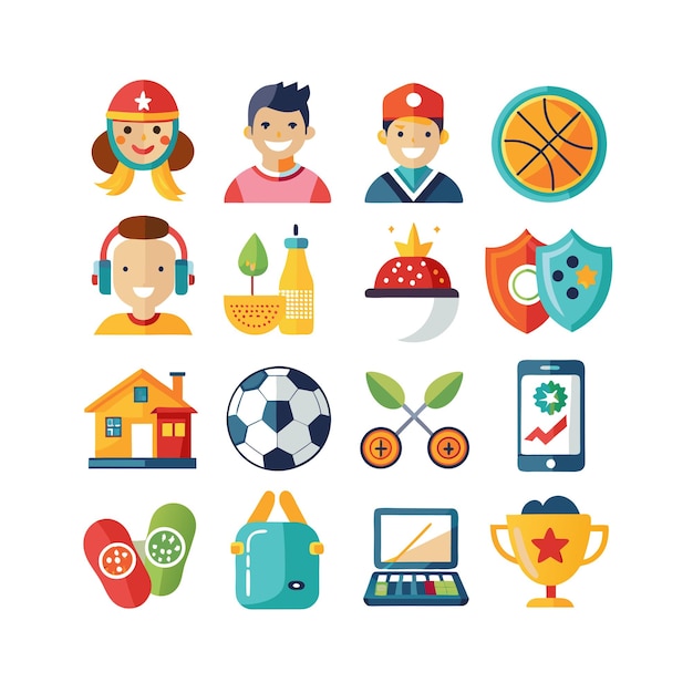 Colección de iconos de pasatiempos e intereses para documentos, sitios web y aplicaciones móviles