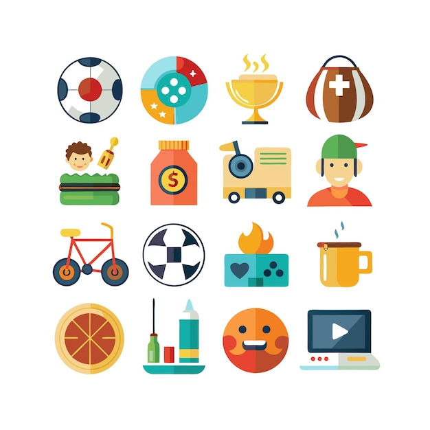 Colección de iconos de pasatiempos e intereses para documentos, sitios web y aplicaciones móviles
