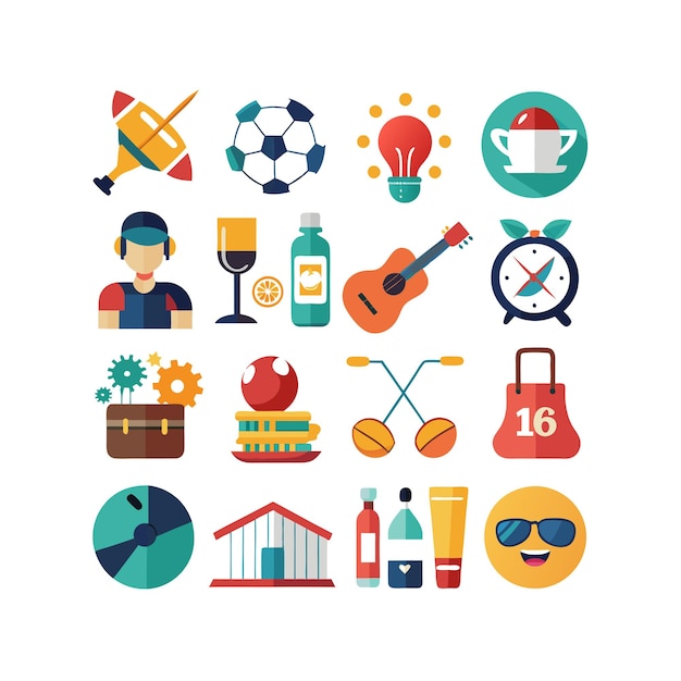 Colección de iconos de pasatiempos e intereses para documentos, sitios web y aplicaciones móviles