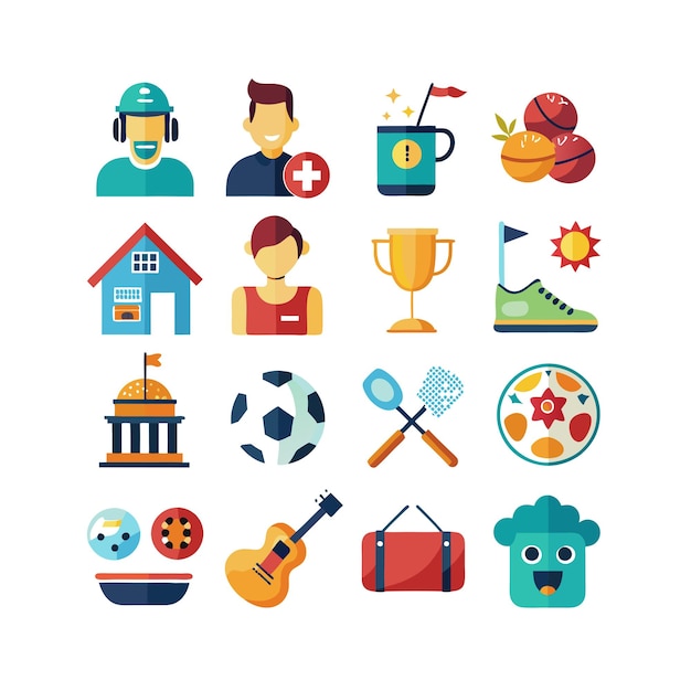 Colección de iconos de pasatiempos e intereses para documentos, sitios web y aplicaciones móviles