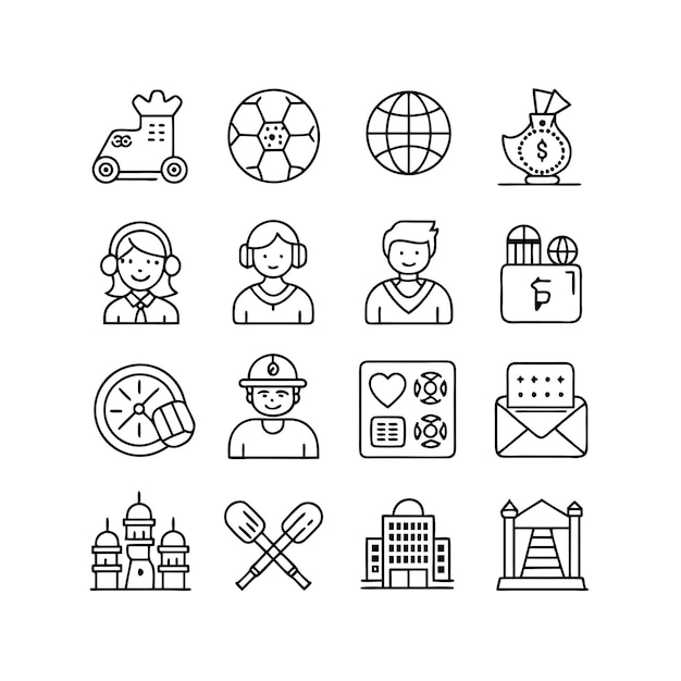 Colección de iconos de pasatiempos e intereses para documentos, sitios web y aplicaciones móviles