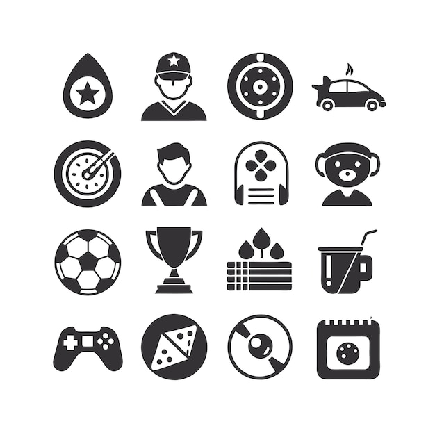 Colección de iconos de pasatiempos e intereses para documentos, sitios web y aplicaciones móviles
