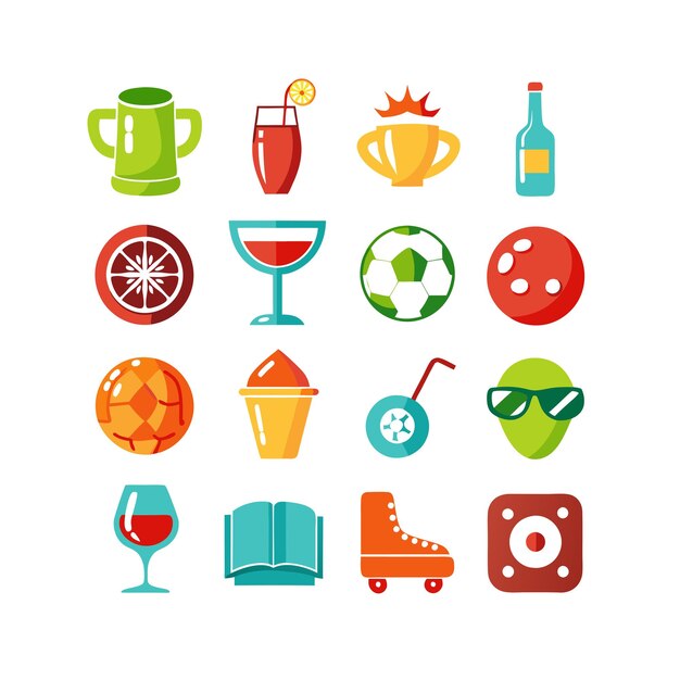 Colección de iconos de pasatiempos e intereses para documentos, sitios web y aplicaciones móviles