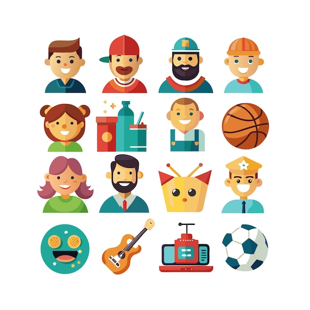 Colección de iconos de pasatiempos e intereses para documentos, sitios web y aplicaciones móviles