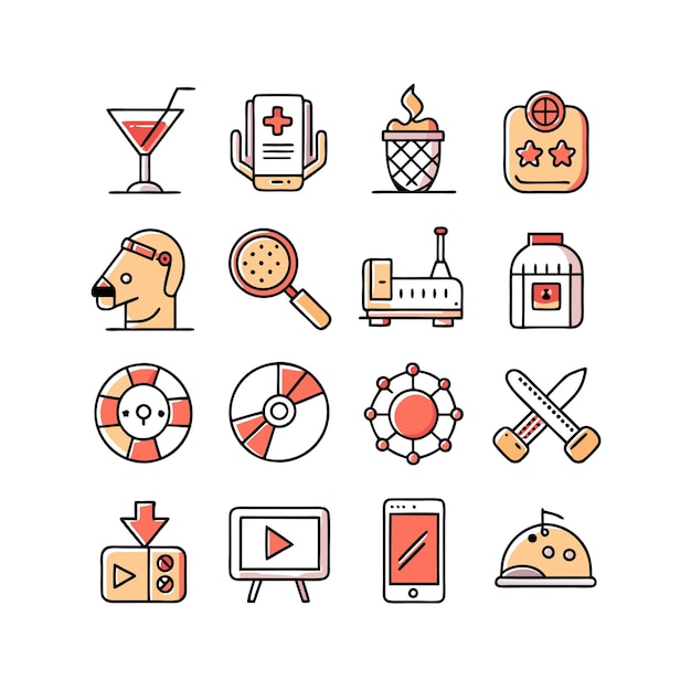 Colección de iconos de pasatiempos e intereses para documentos, sitios web y aplicaciones móviles