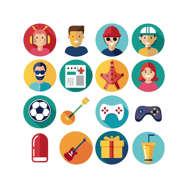 Colección de iconos de pasatiempos e intereses para documentos, sitios web y aplicaciones móviles