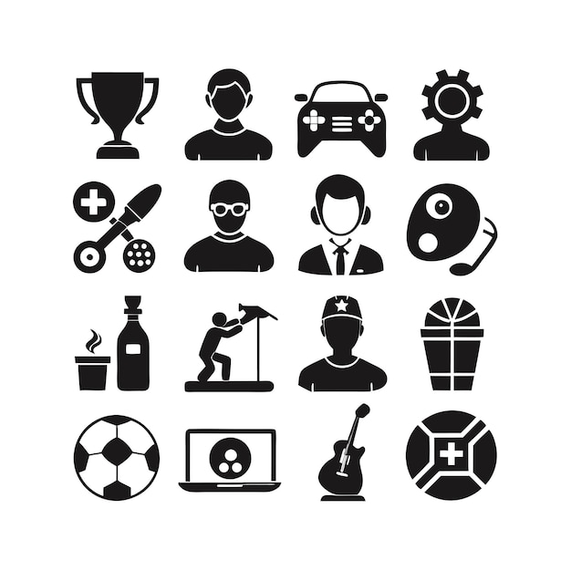 Colección de iconos de pasatiempos e intereses para documentos, sitios web y aplicaciones móviles