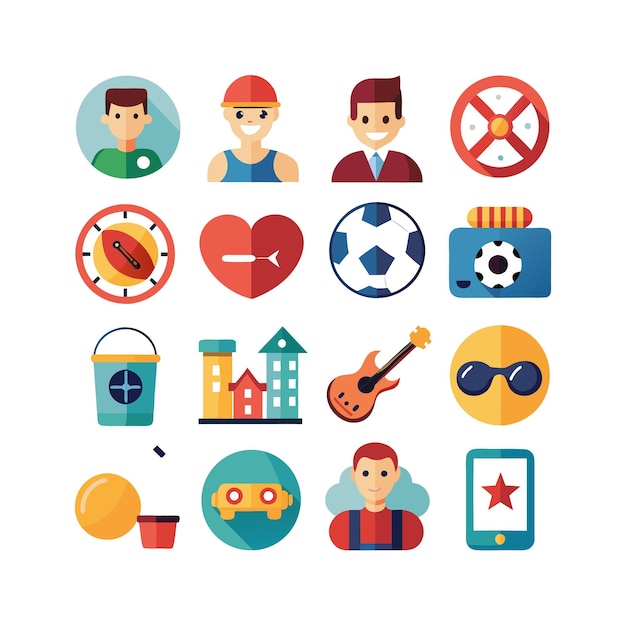 Colección de iconos de pasatiempos e intereses para documentos, sitios web y aplicaciones móviles