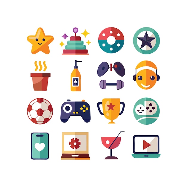 Colección de iconos de pasatiempos e intereses para documentos, sitios web y aplicaciones móviles