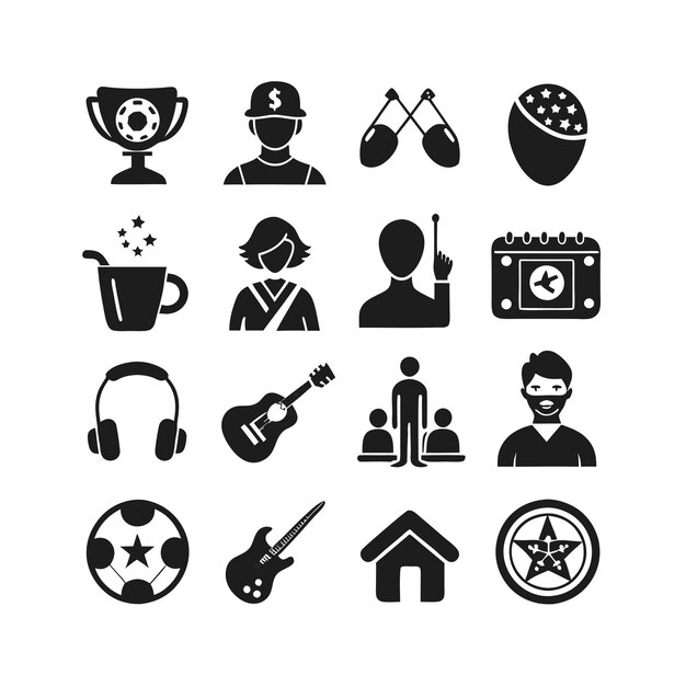 Colección de iconos de pasatiempos e intereses para documentos, sitios web y aplicaciones móviles